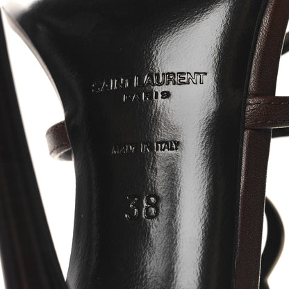 Saint Laurent Calfskin Cassandra Palm Logo 110 Ankle Strap Sandals 38 Black 7 of 9