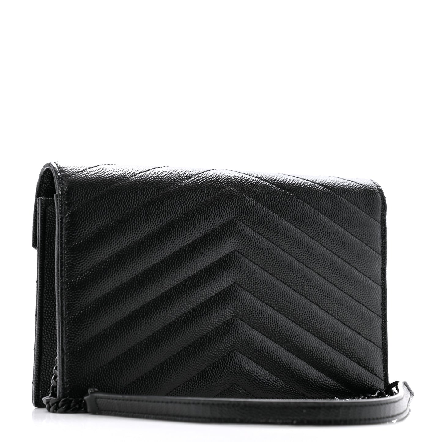 Grain De Poudre Matelasse Chevron Monogram Monochrome Envelope Chain Wallet Black