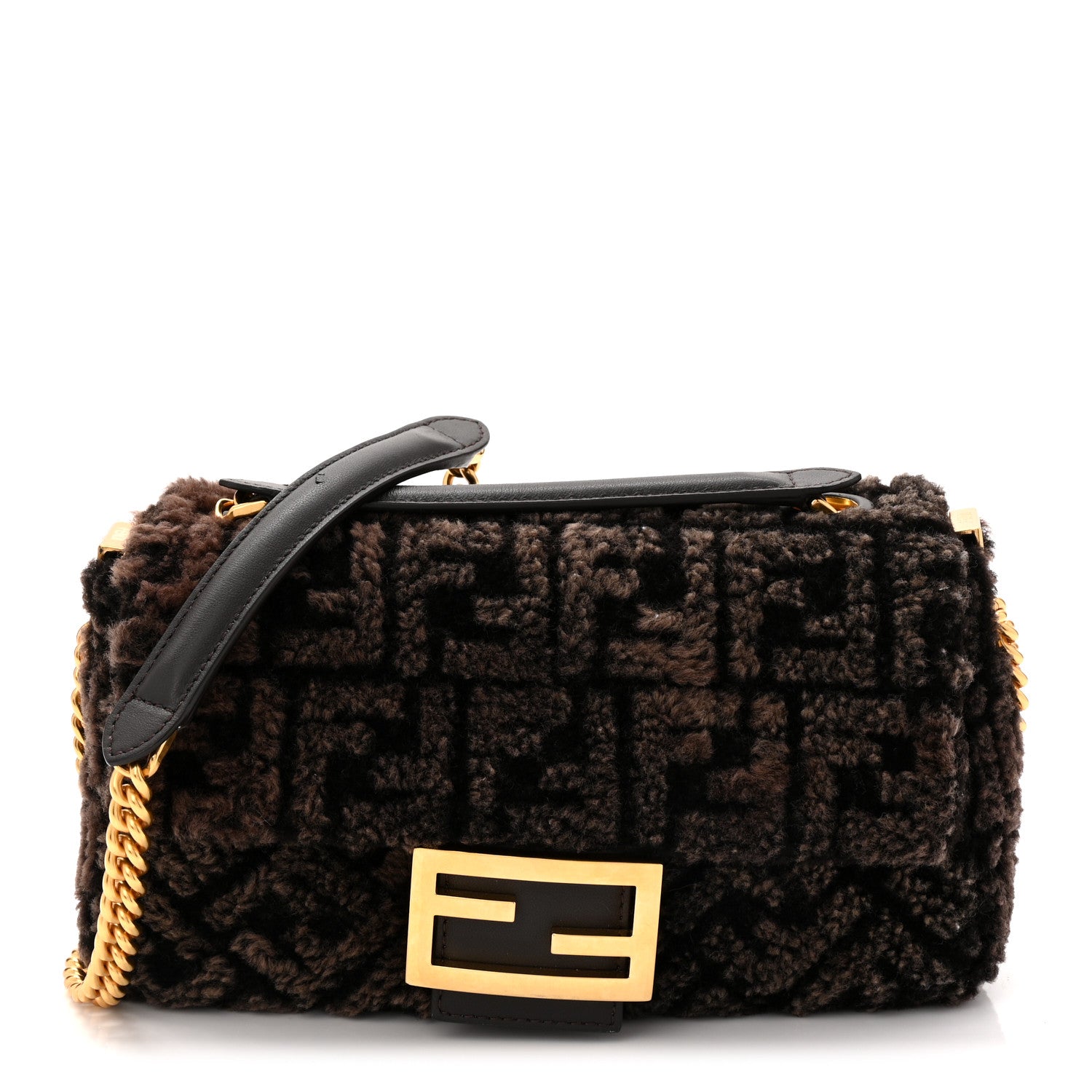 Fendi Shearling FF Midi Chain Baguette Ebano 1 of 11