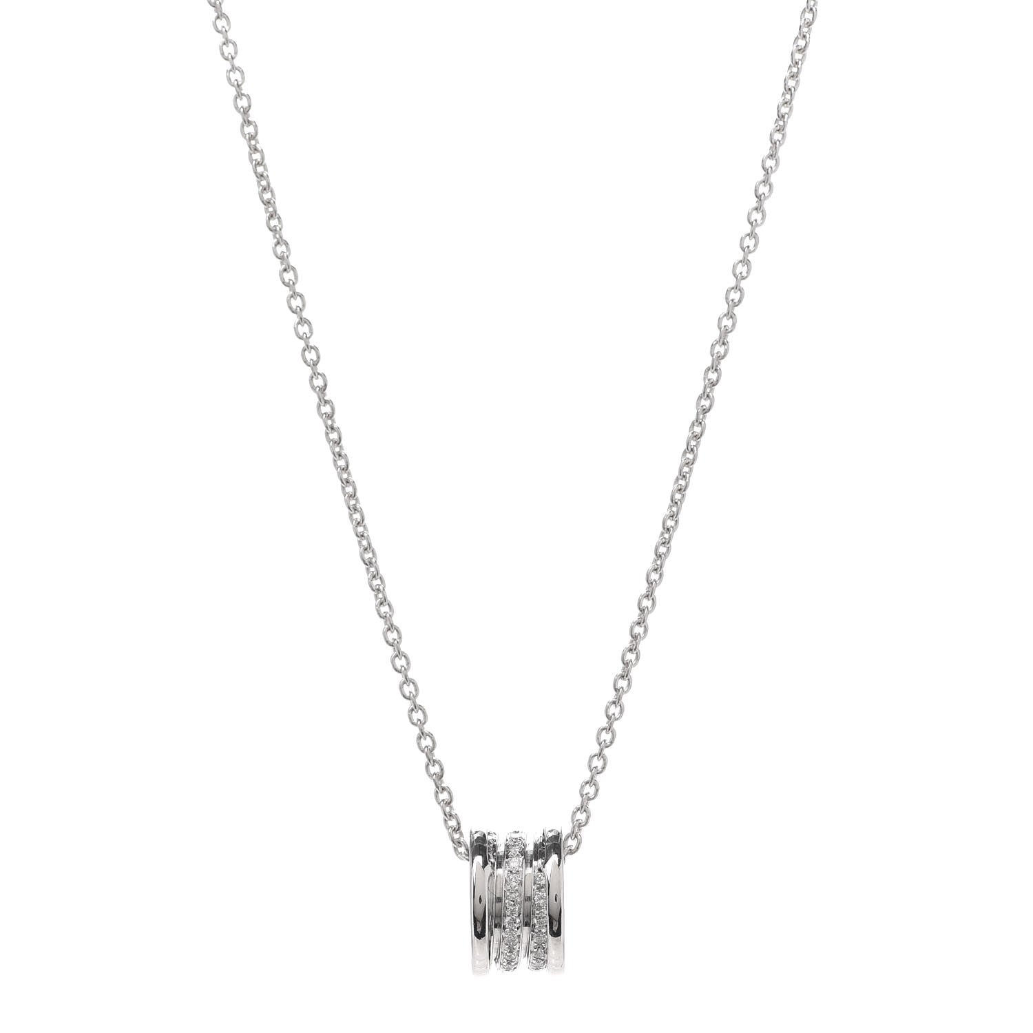 Bulgari 18K White Gold Diamond B.Zero1 Pave Pendant Necklace 1 of 5