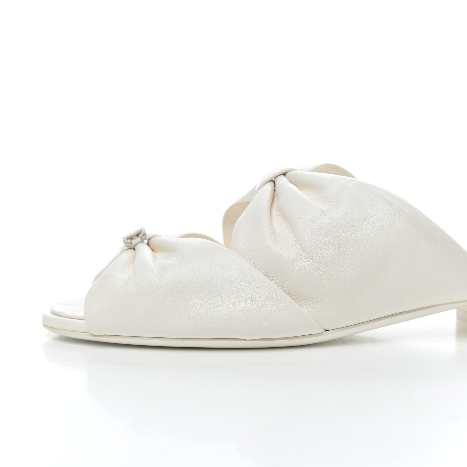 Chanel Lambskin Pearl Bow CC Flat Sandals 38 White 9 of 17
