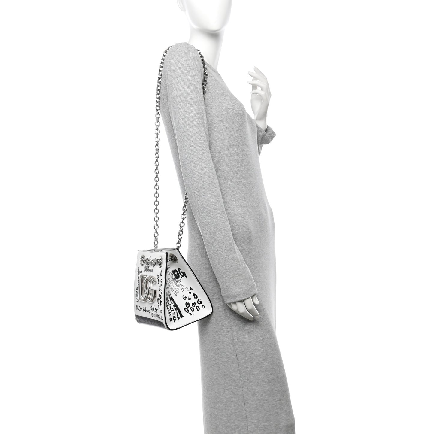Calfskin DG Graffiti Print Chain Shoulder Bag White Black