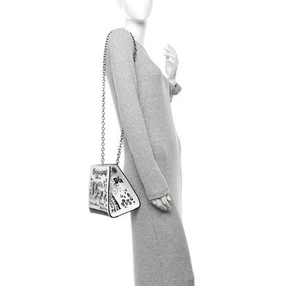 Dolce & Gabbana Calfskin DG Graffiti Print Chain Shoulder Bag White Black 3 of 10