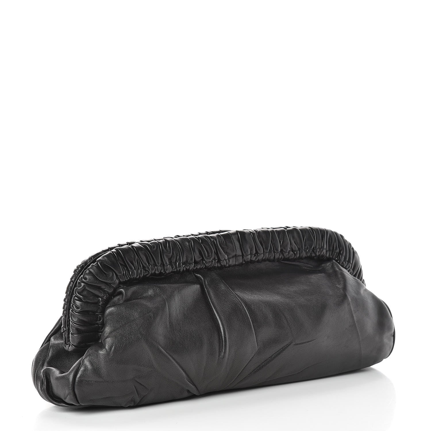 Prada Nappa Pleated Pochette Clutch Black 3 of 7