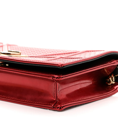 Christian Dior Metallic Patent Micro-Cannage Diorama Wallet on Chain Pouch Red 8 of 9
