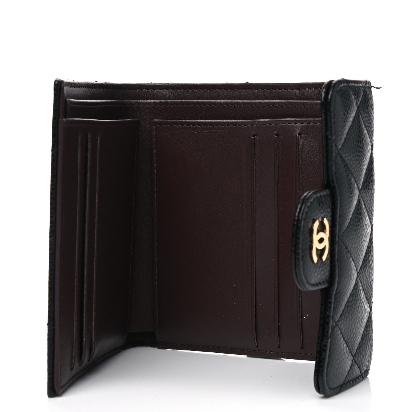 Caviar Quilted Compact Flap Wallet Black