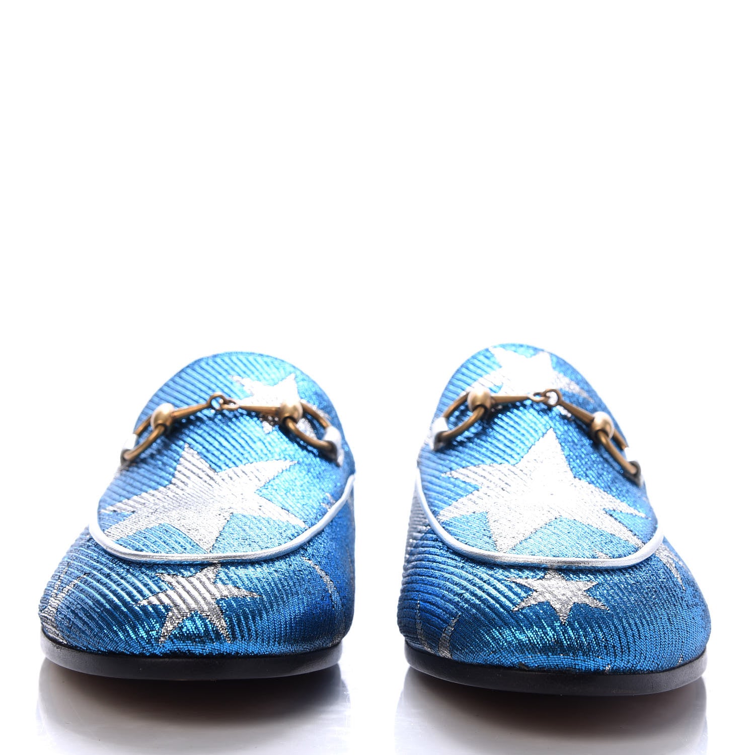 Gucci Lurex Calfskin Starry Sky Womens Jordaan Loafers 36.5 Bluette Silver 2 of 10