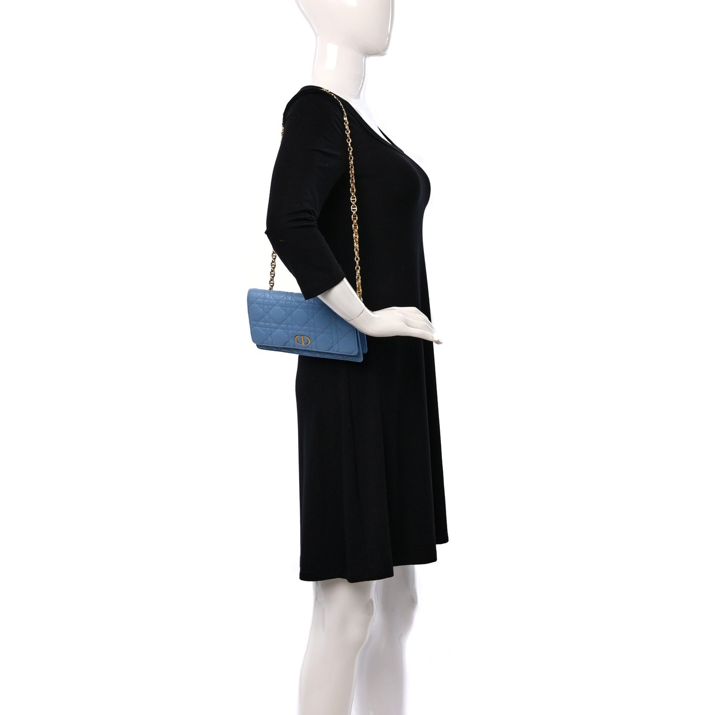 Supple Calfskin Cannage Caro Belt Pouch with Chain Cornflower
