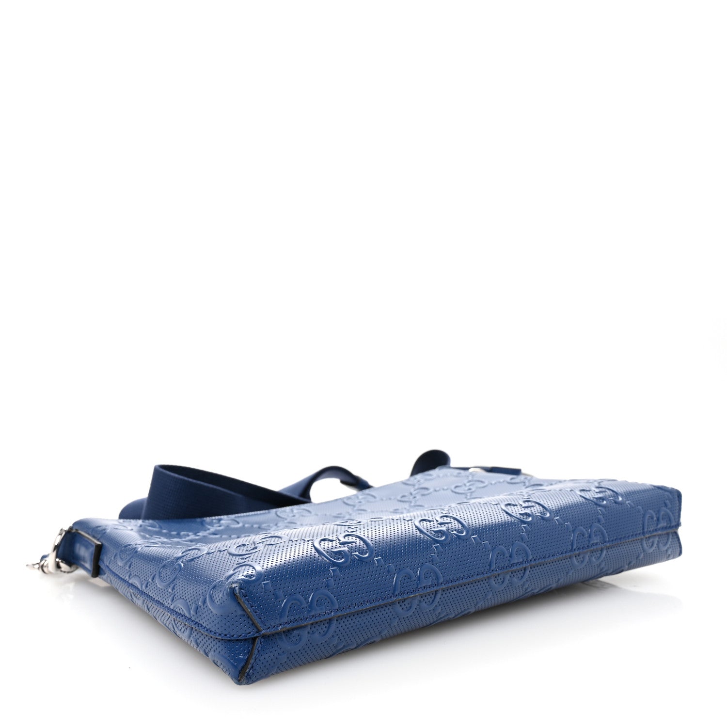 Gucci Calfskin GG Tennis Embossed Medium Wristlet Messenger Bag Intense Metal Blue 4 of 10