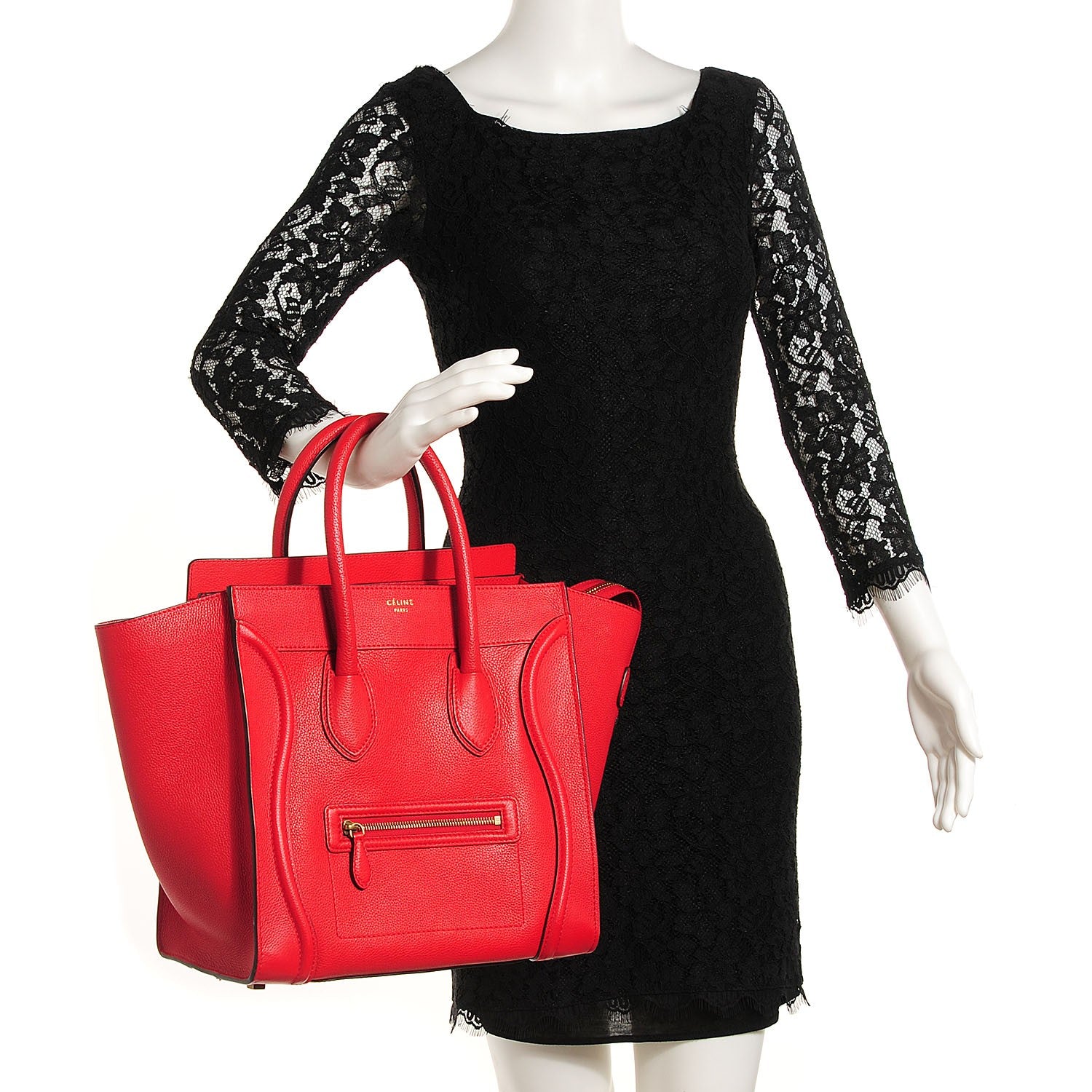 Celine Drummed Calfskin Mini Luggage Coquelicot 2 of 8