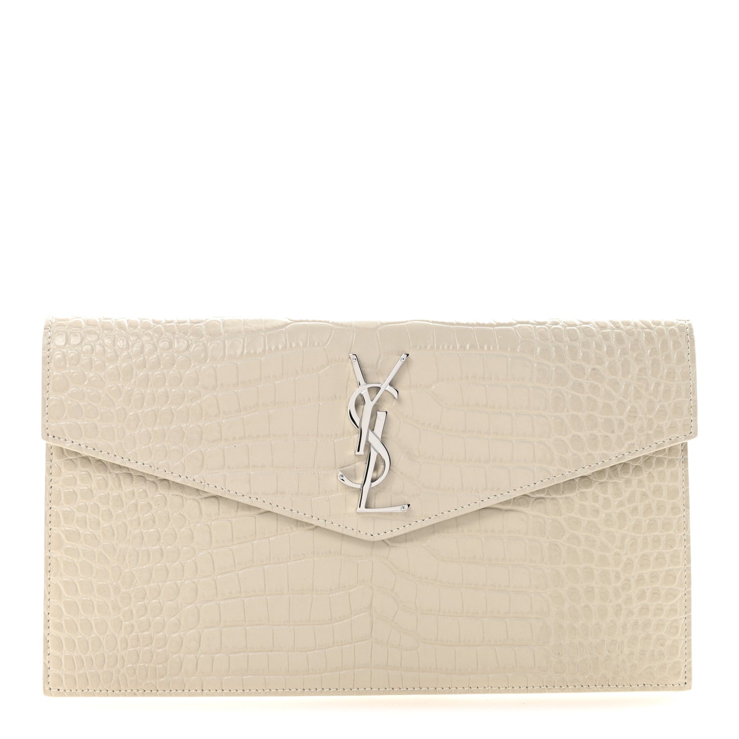 Calfskin Crocodile Embossed Uptown Monogram Pouch Crema Soft