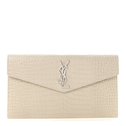 Saint Laurent Calfskin Crocodile Embossed Uptown Monogram Pouch Crema Soft 1 of 6