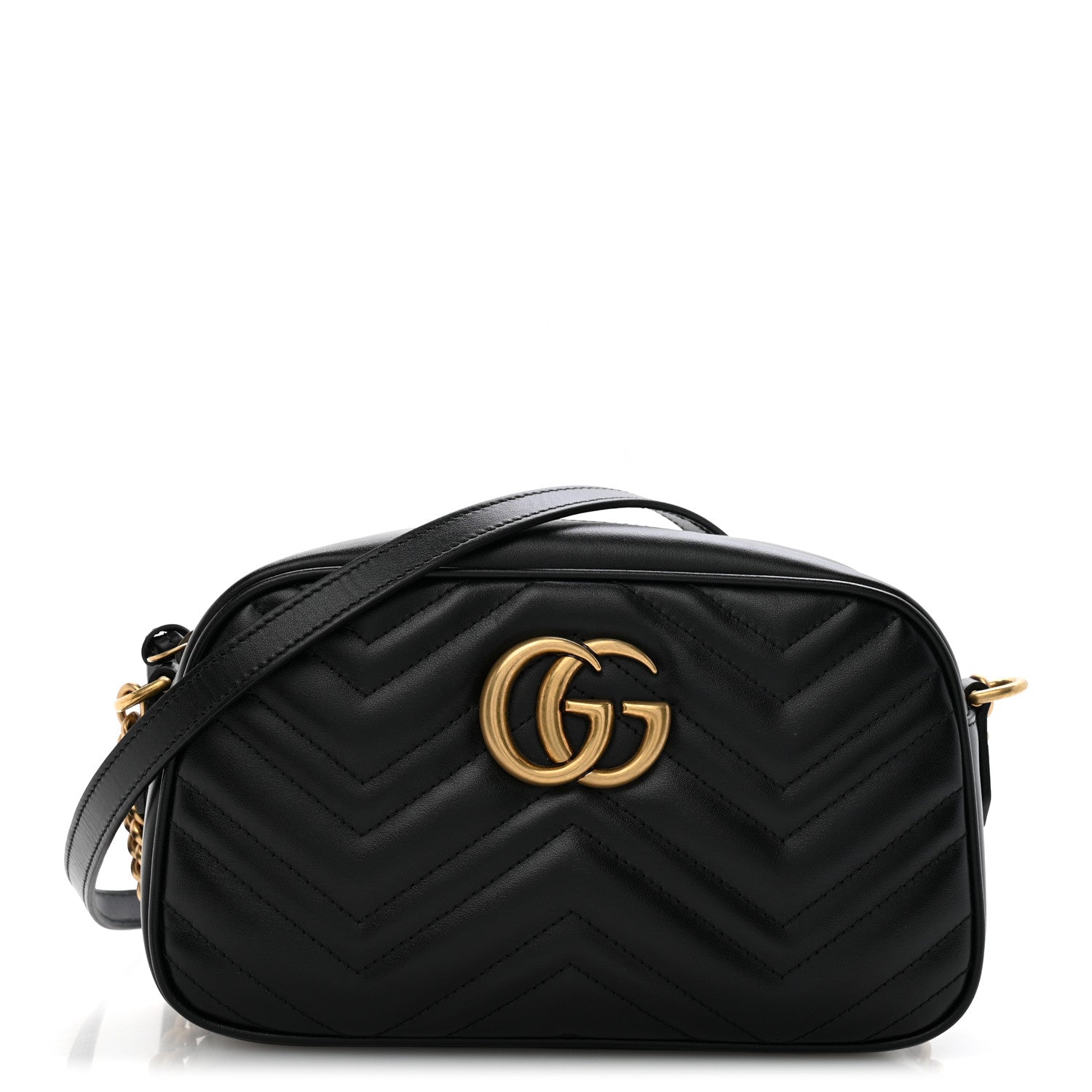 Gucci Calfskin Matelasse Small GG Marmont Chain Shoulder Bag Black 1 of 12