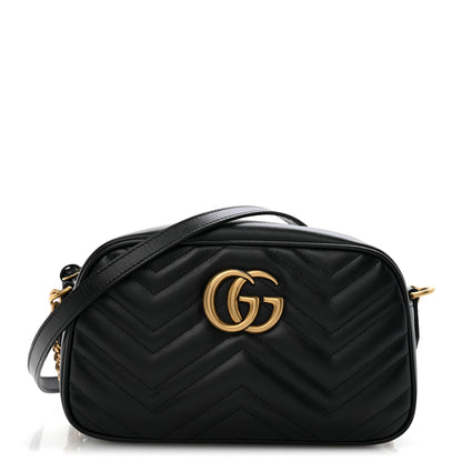 Gucci Calfskin Matelasse Small GG Marmont Chain Shoulder Bag Black 1 of 12
