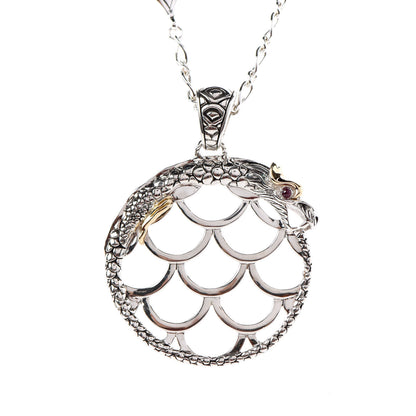 John Hardy Sterling Silver 18K Gold Ruby Naga Round Pendant Necklace 4 of 7