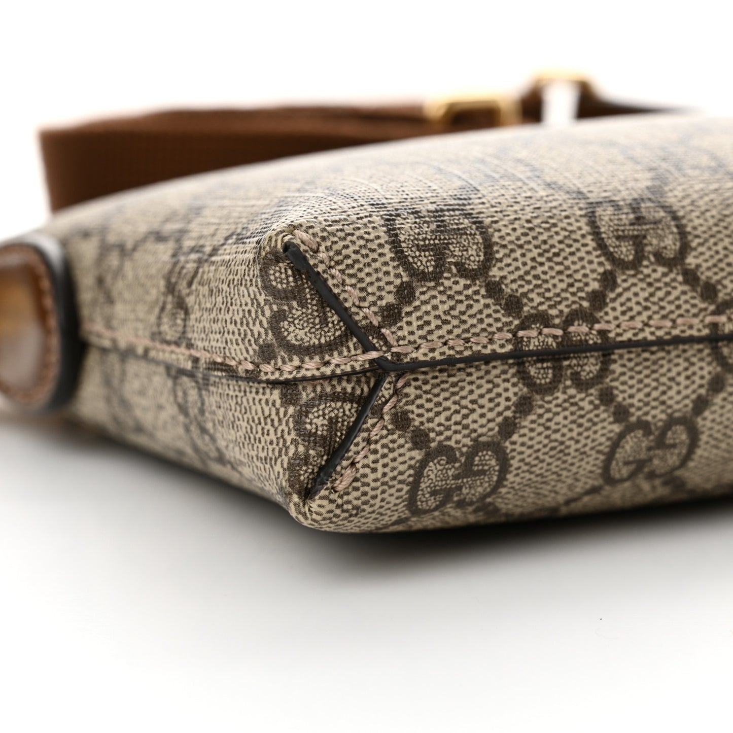 GG Supreme Monogram Azalea Calfskin Small Retro Interlocking G Wristlet Messenger Bag Beige Ebony Brown Sugar