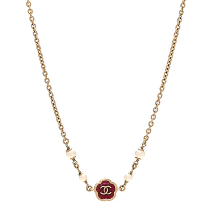 Chanel Pearl Enamel CC Camellia Short Necklace Pink Gold 1 of 5
