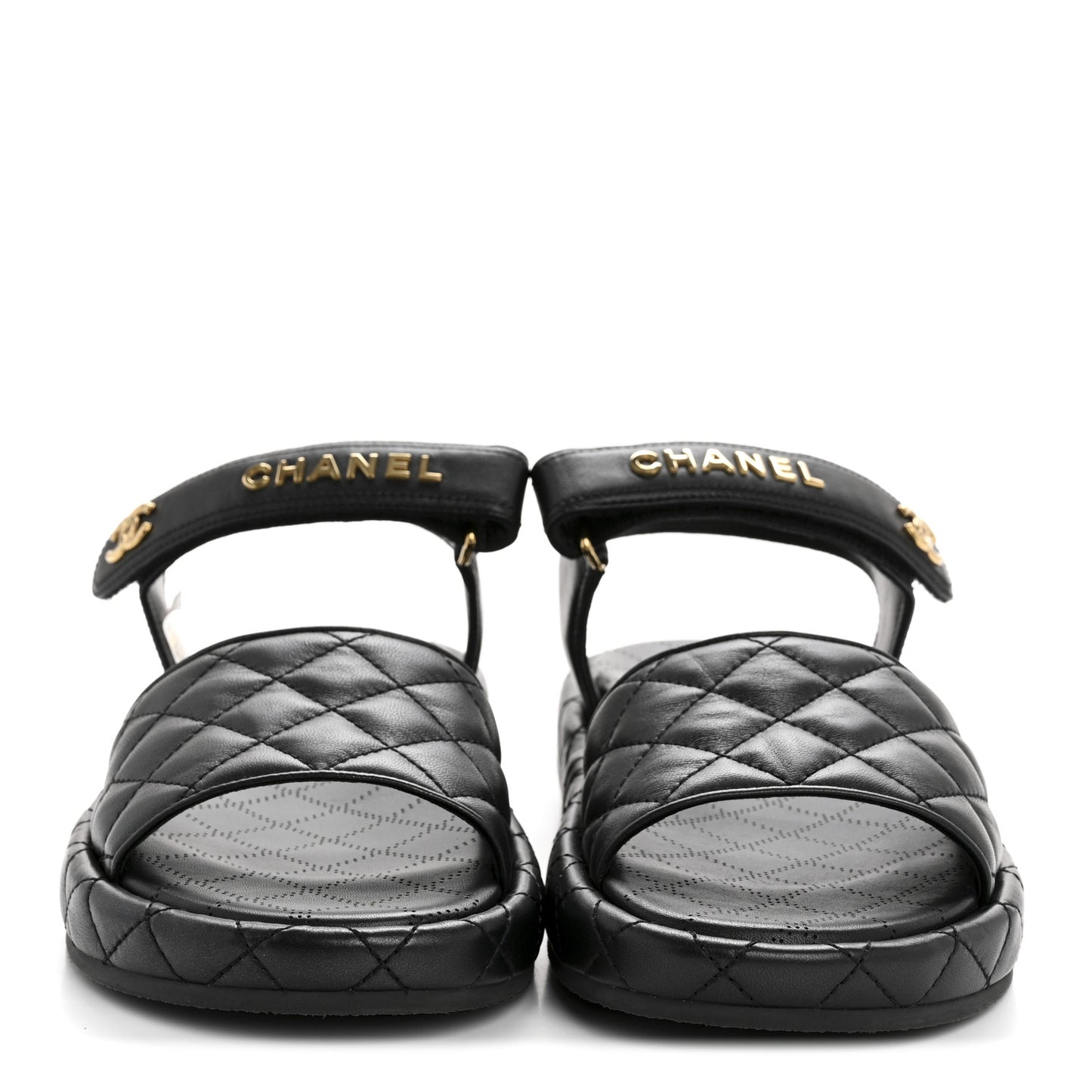 Lambskin Quilted Dad Sandals 41 Black