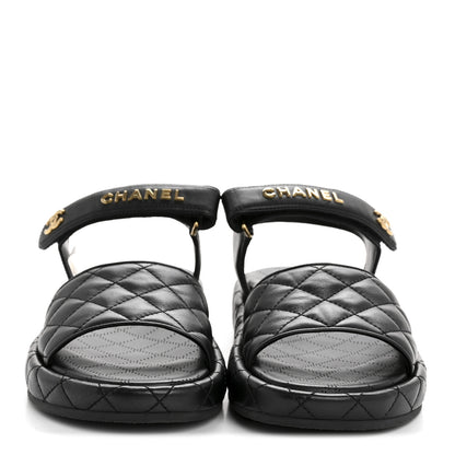 Chanel Lambskin Quilted Dad Sandals 41 Black 3 of 9