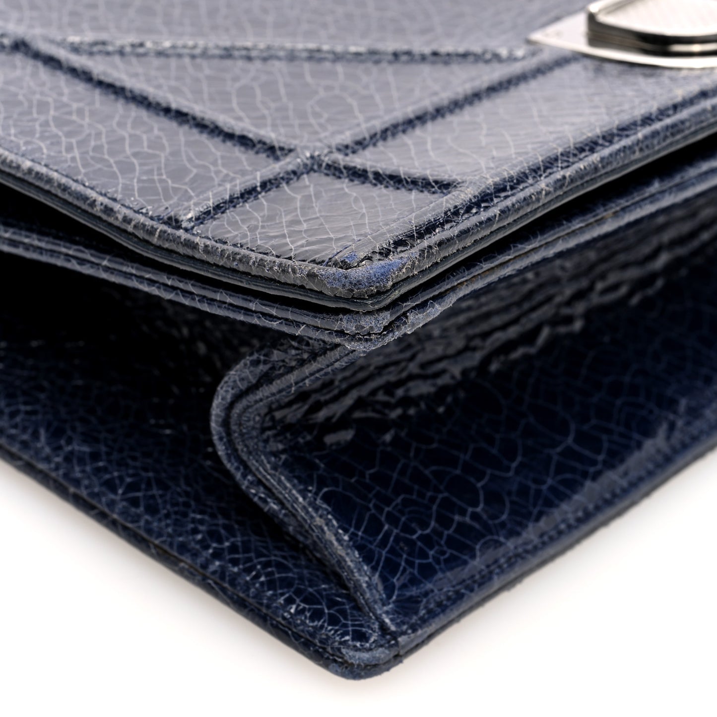 Crackled Deerskin Medium Diorama Flap Bag Navy