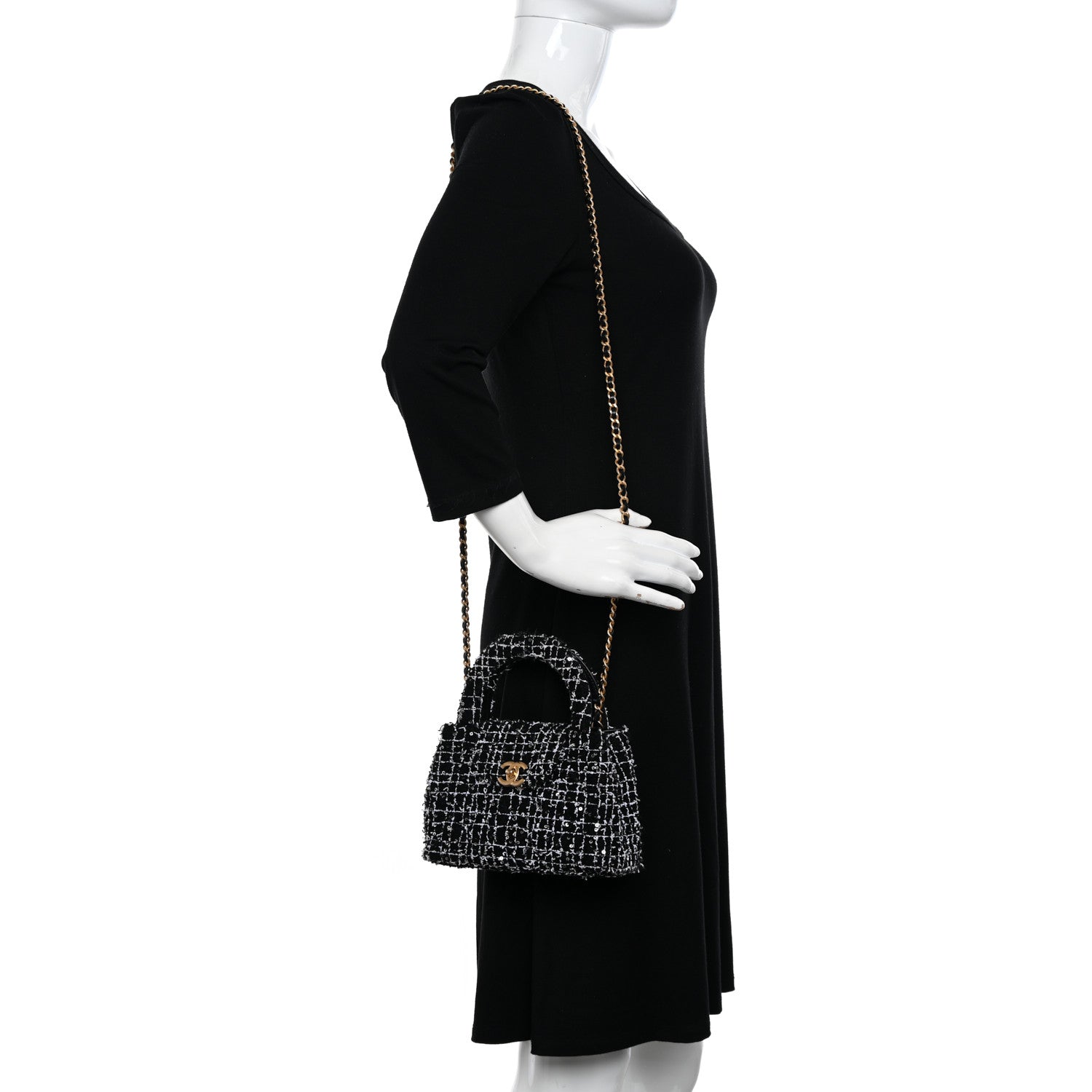 Chanel Tweed Quilted Nano Kelly Shopper Black White 2 of 12