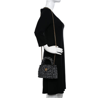 Chanel Tweed Quilted Nano Kelly Shopper Black White 2 of 12