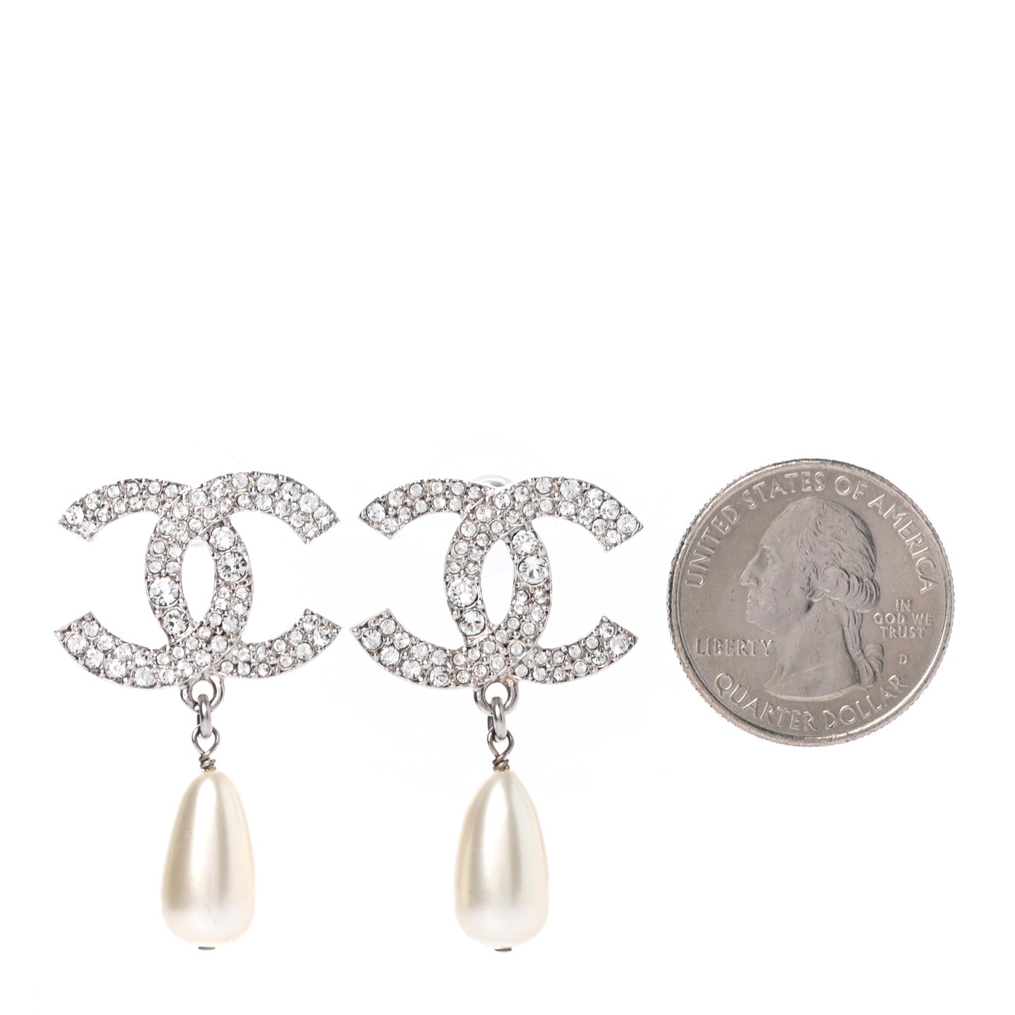 Crystal Pearl CC Drop Darling Bows Earrings Silver Pearly White