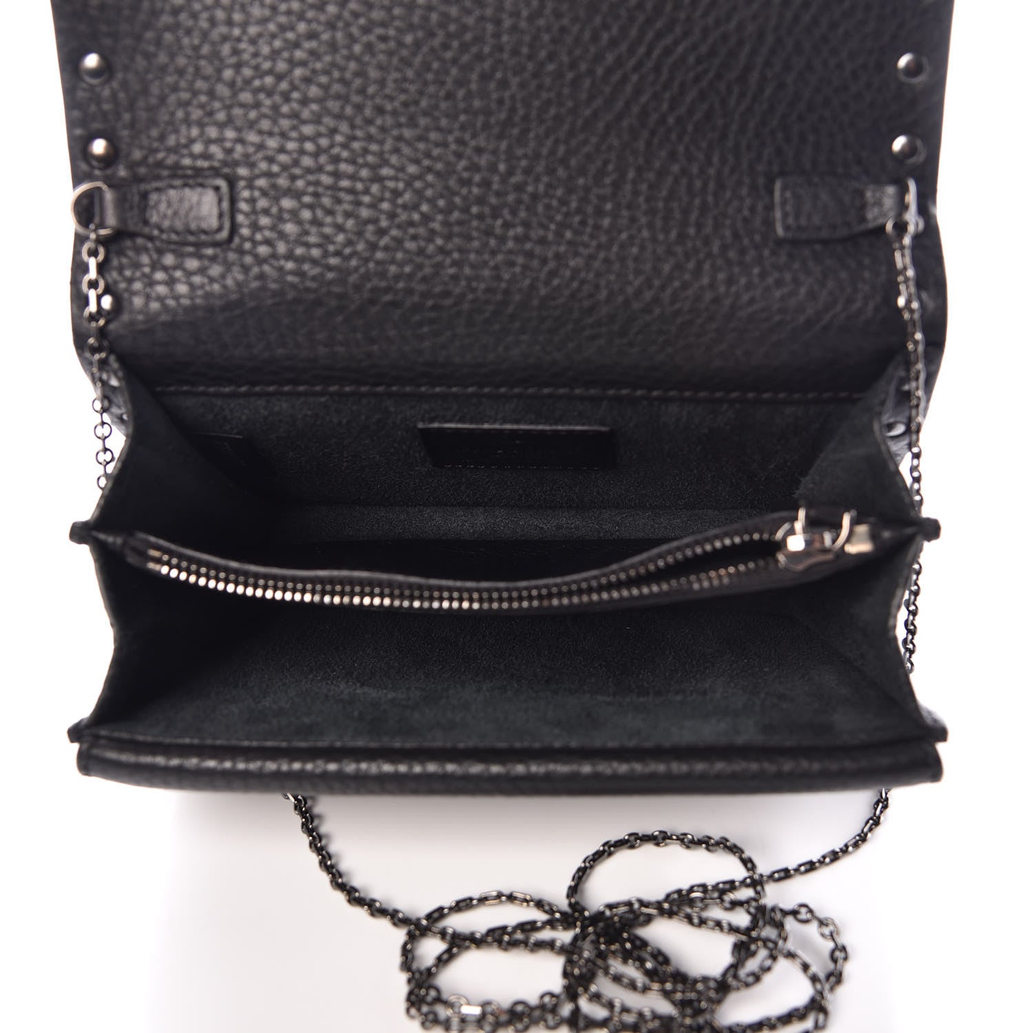 Valentino Garavani Grained Calfskin Onyx Rockstud Rolling Wallet on Chain Black 6 of 11