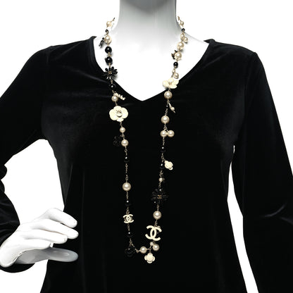 Chanel Pearl Camellia CC Long Necklace Gold Black 2 of 5