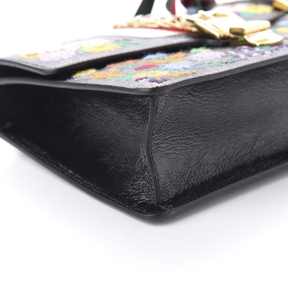 Gucci Calfskin Embroidered Small Sylvie Shoulder Bag Black 6 of 10