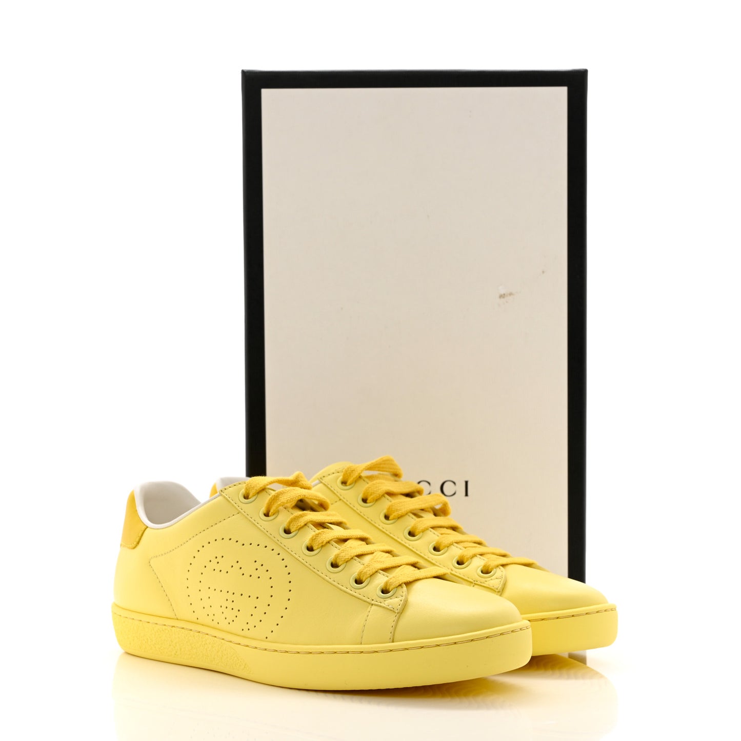 Calfskin Interlocking G Perforated Womens Ace Sneakers 36 Banana Straw Yellow