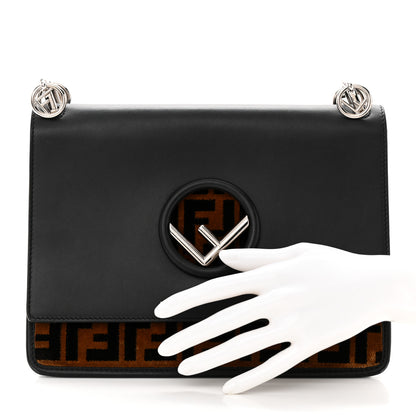 Fendi Vitello Century Velvet F is Fendi FF Kan I Shoulder Bag Black Tobacco 2 of 11