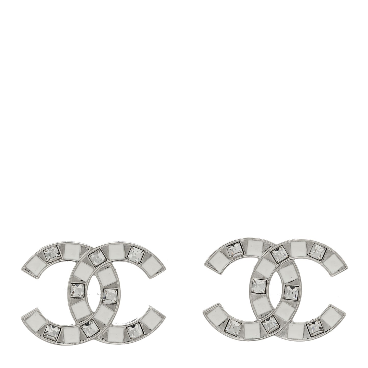 Crystal Enamel CC Earrings Silver White