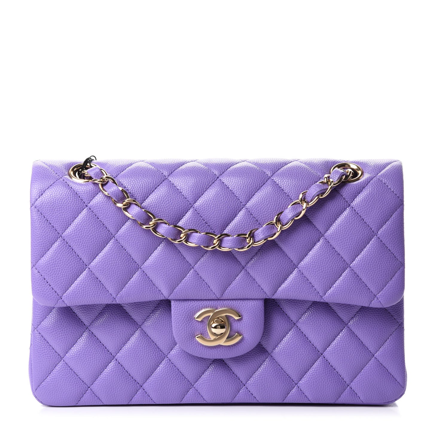 Caviar Quilted Small Double Flap Purple
