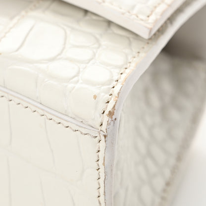 Balenciaga Shiny Calfskin Crocodile Embossed Hourglass Top Handle Bag XS White 12 of 12