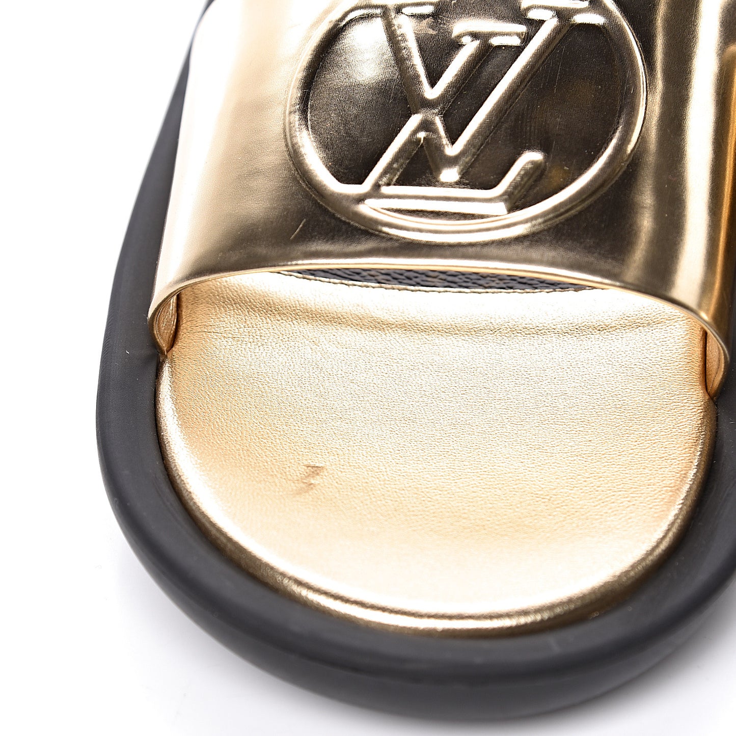Calfskin Monogram Metallic Sunbath Slide Sandals 40 Gold