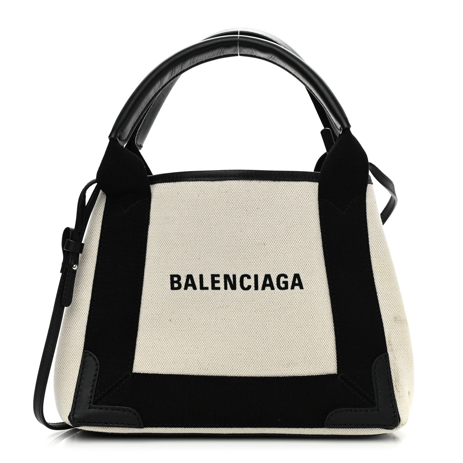 Balenciaga Cotton Canvas Calfskin Navy Cabas XS Natural Black 3 of 14