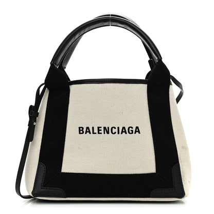 Balenciaga Cotton Canvas Calfskin Navy Cabas XS Natural Black 3 of 14