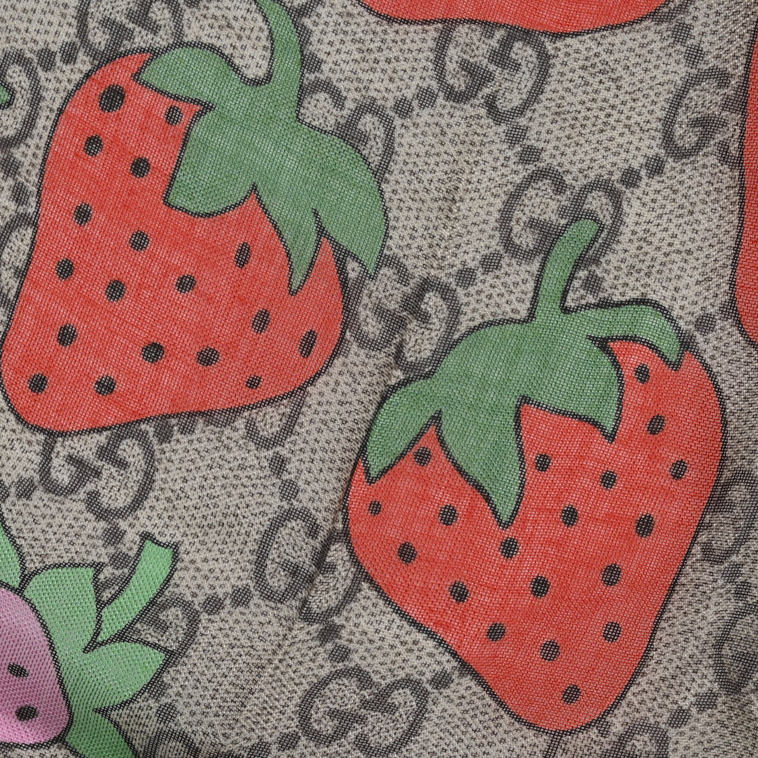 Gucci Modal Silk Monogram Strawberry Square Scarf 3 of 3