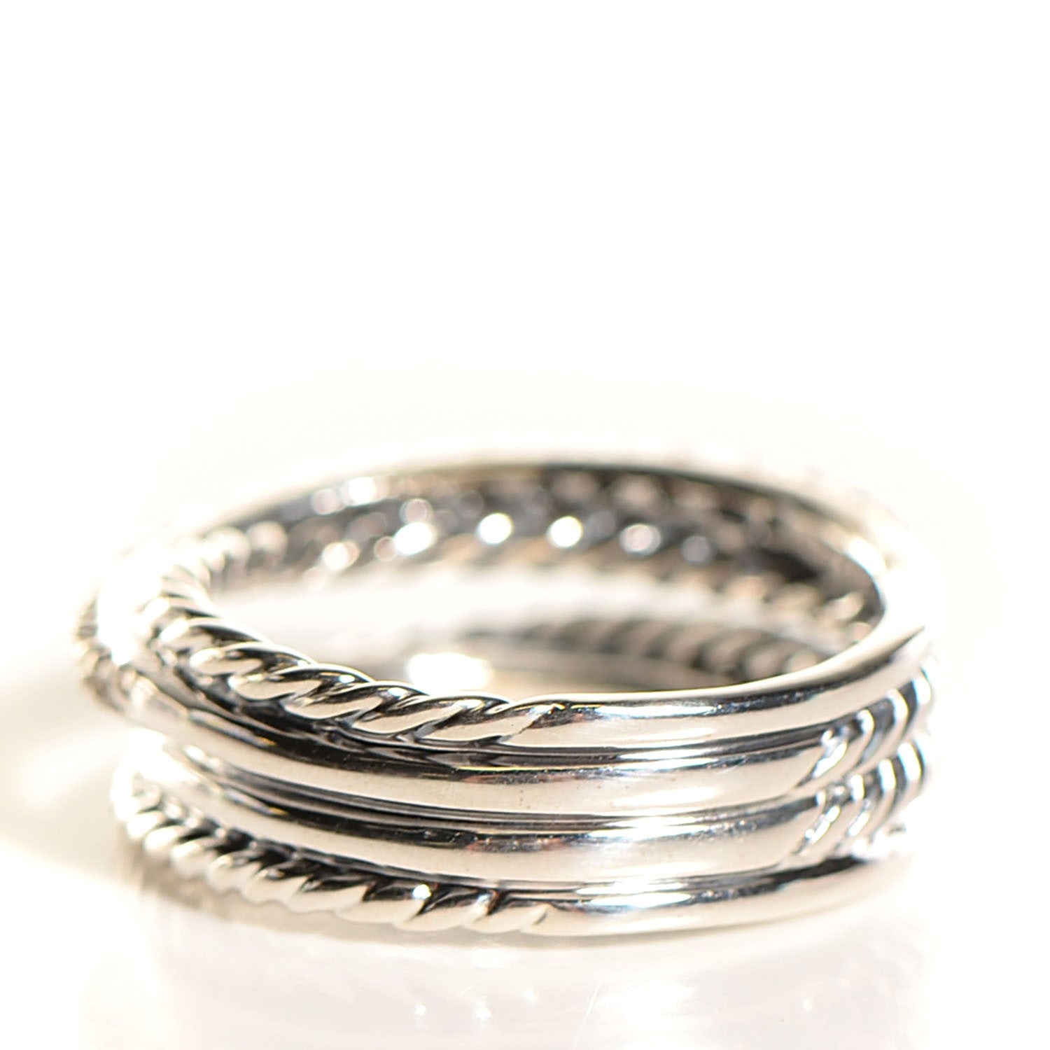 David Yurman Sterling Silver Pave Diamond 7mm Crossover Ring 5 3 of 5