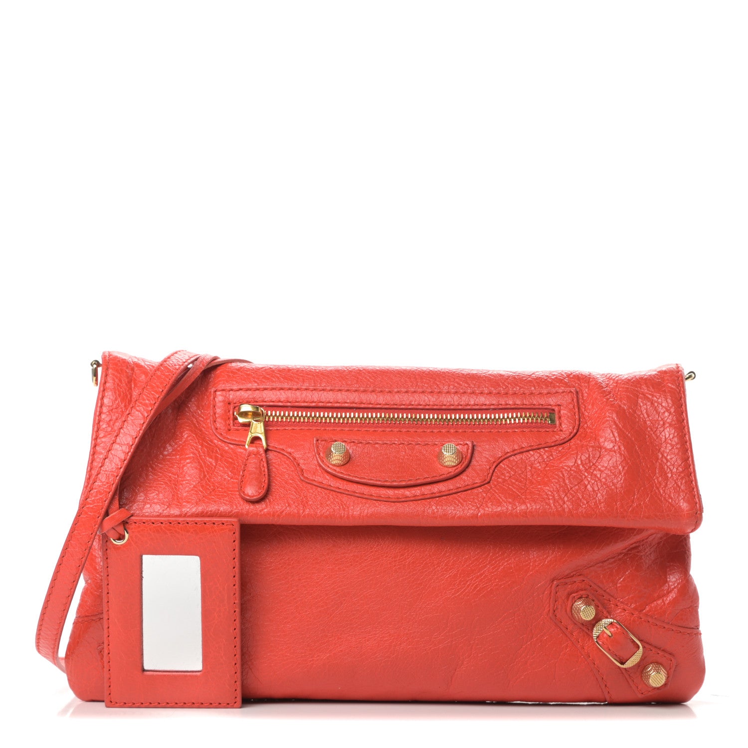 Balenciaga Agneau Giant 12 Gold Hardware Envelope Strap Clutch Rouge Coquelicot 1 of 11
