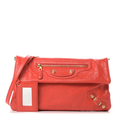 Balenciaga Agneau Giant 12 Gold Hardware Envelope Strap Clutch Rouge Coquelicot 1 of 11
