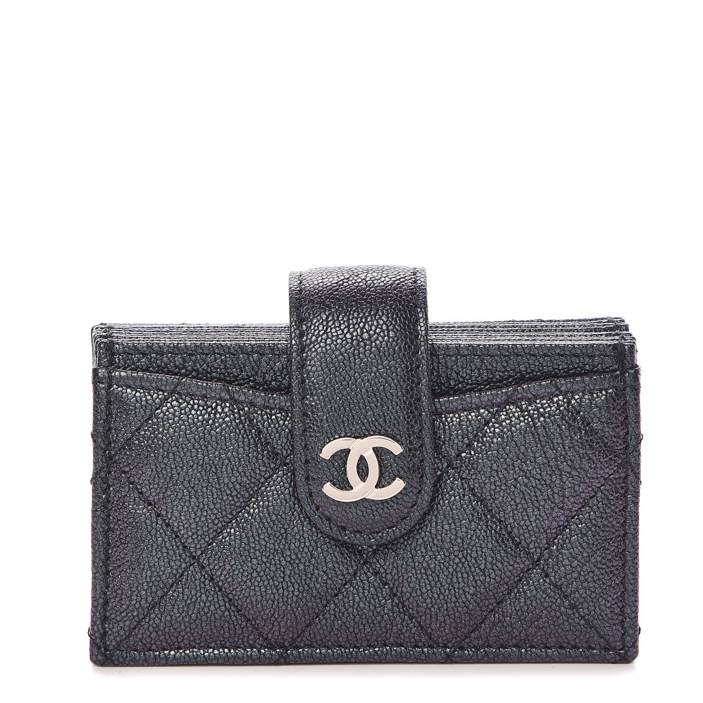Iridescent Caviar Quilted Gusseted Card Holder Black