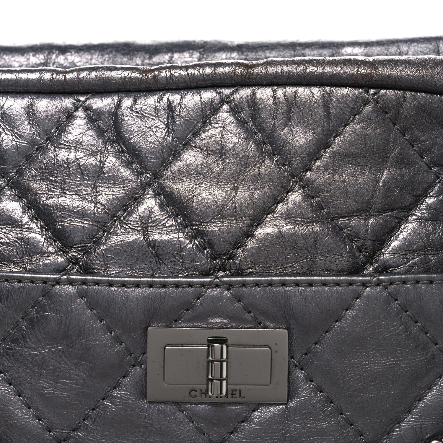 Chanel Metallic Aged Calfskin Quilted Large Reissue Camera Case Silver 7 of 10