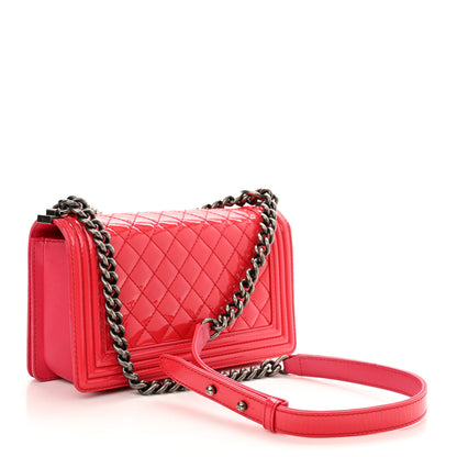 Chanel Patent Calfskin Enamel Quilted Medium Boy Flap Dark Pink 3 of 12