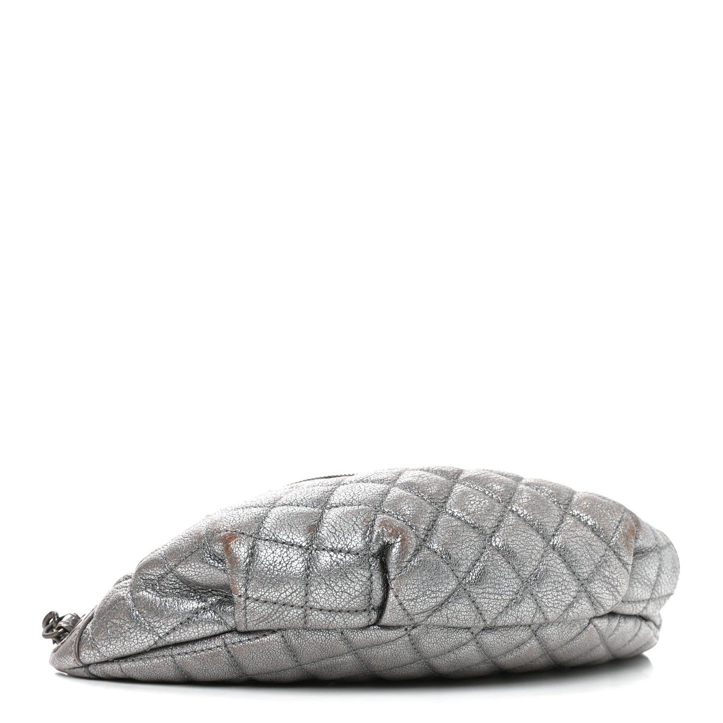 Metallic Goatskin Quilted Banane Waist Bag Fanny Pack Silver