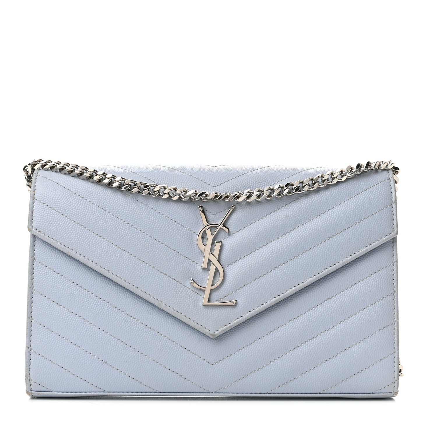 Grain De Poudre Matelasse Chevron Monogram Chain Wallet Sky Blue