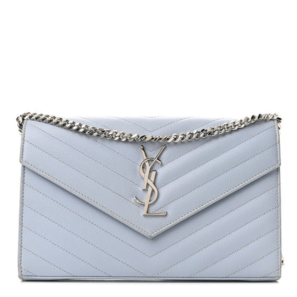 Saint Laurent Grain De Poudre Matelasse Chevron Monogram Chain Wallet Sky Blue 1 of 9