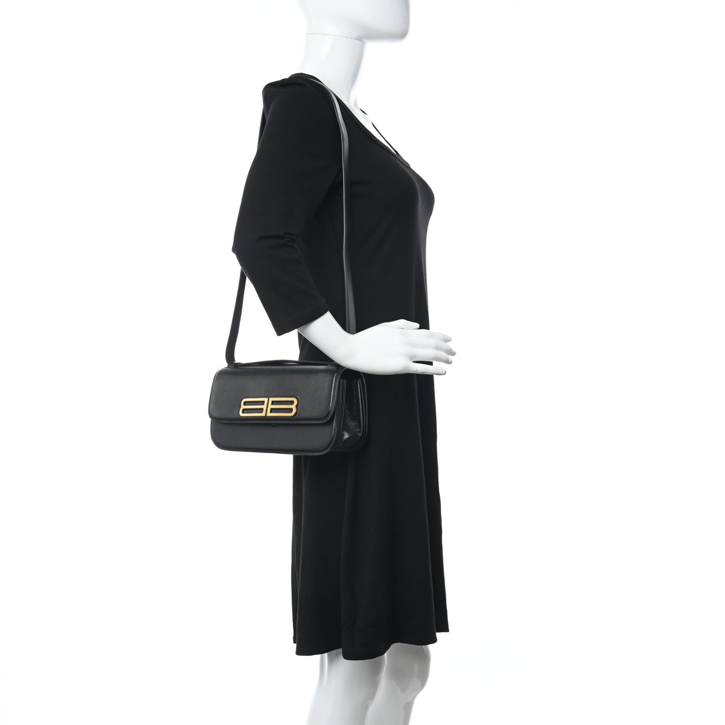 Calfskin Stripe Embossed Small Gossip Bag Black