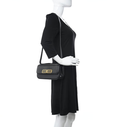 Balenciaga Calfskin Stripe Embossed Small Gossip Bag Black 3 of 9